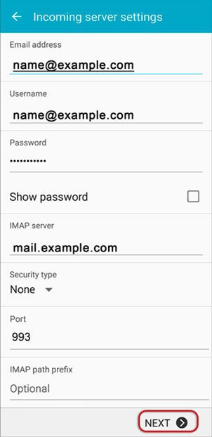 Setup PANHANDLE.RR.COM email account on your Android Phone Step 3
