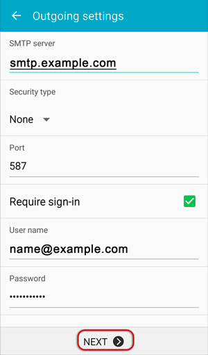 Setup SW.RR.COM email account on your Android Phone Step 4