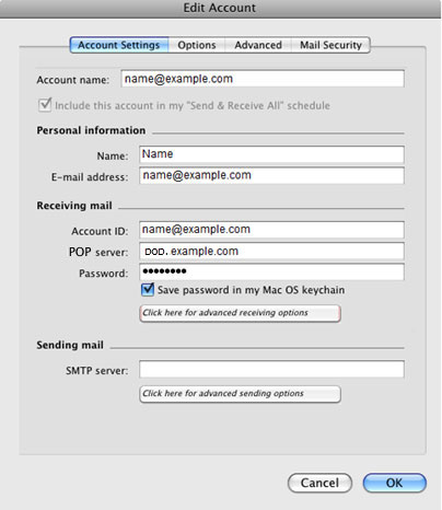 Setup QWESTOFFICE.NET email account on your Entourage Step 5