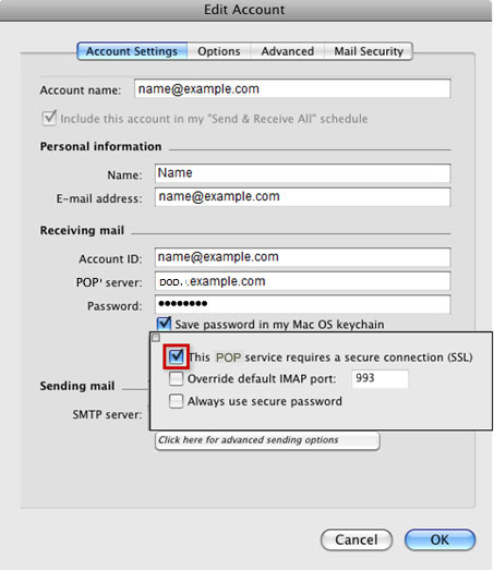 Setup VODAFONE.IE email account on your Entourage Step 1