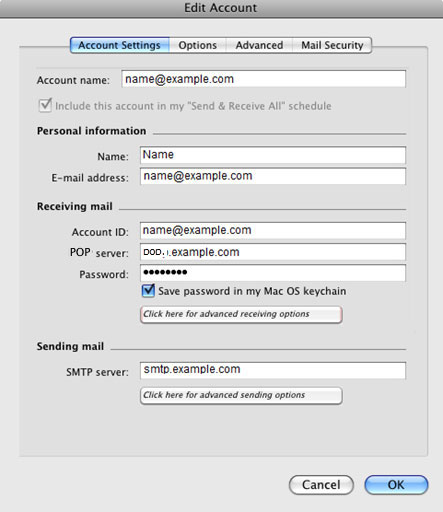 Setup INTERNODE.ON.NET email account on your Entourage Step 7