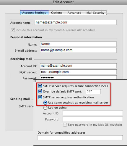 Setup FASTWEBNET.IT email account on your Entourage Step 8