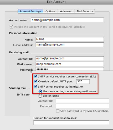 Setup PROVIDE.NET email account on your Entourage Step 8