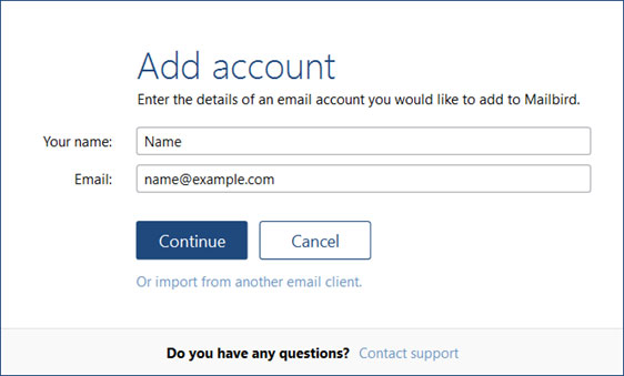 Setup PP.INTE.FI email account on your MailBird Lite Step 3