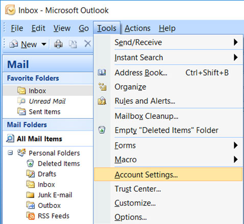 Setup AOL.FR email account on your Outlook 2007 Manual Step 1