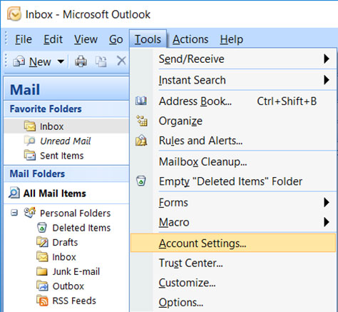 Setup PORTA.NET email account on your Outlook 2007 Mail Step 1