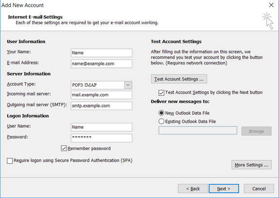Setup CZAT.ONET.PL email account on your Outlook 2010 Manual Step 5
