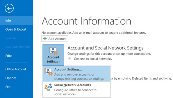 Setup SBCGLOBAL.NET email account on your Outlook 2013 Manual Step 1