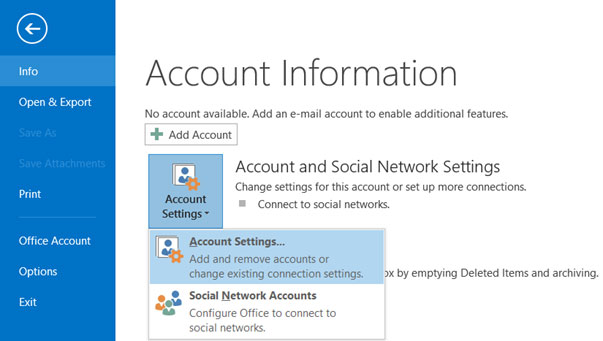 Setup MYASTOUND.NET email account on your Outlook 2016 Manual Step 1 - Method 1