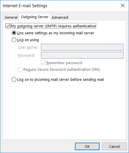 Setup SBCGLOBAL.NET email account on your Outlook 2016 Manual Step 5 - Method 1