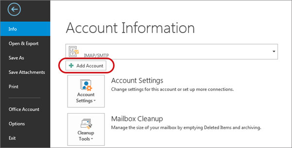 Setup KC.RR.COM email account on your Outlook 2016 Manual Step 1 - Method 2