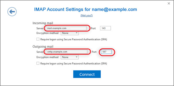 Setup NETZERO.COM email account on your Outlook 2016 Manual Step 4 - Method 2