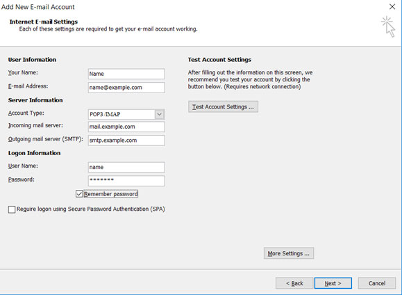msn to outlook email settings