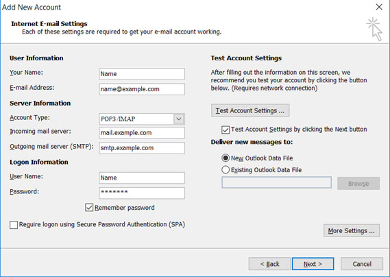 Setup BELLNET.CA email account on your Outlook 2016 Manual Step 4 - Method 1