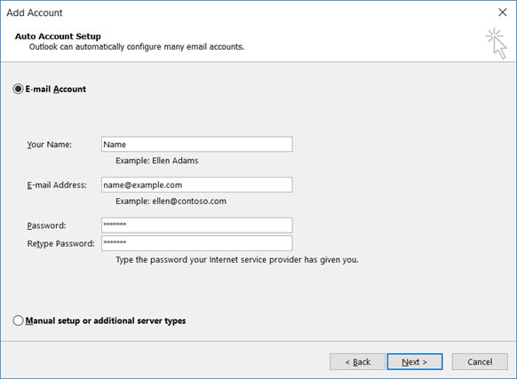 Setup PROVIDE.NET email account on your Outlook 2016 Step 2